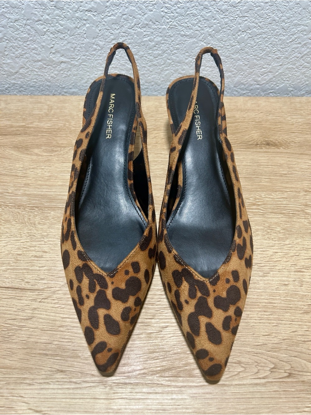 Marc Fisher Leopard Slingback Pointed Toe Heels - Brown/Black
